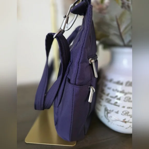 Travelon Anti-Theft Crossbody Bucket Bag In Eggplant Purple - Picture 7 of 10